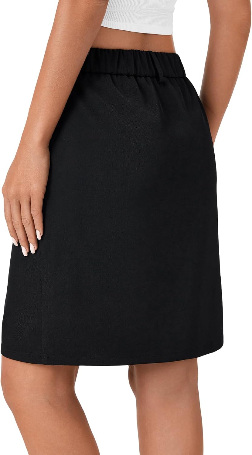 KIFOVEN Women's Casual High Waist Knee Length Skirt Button Basic Elastic Straight Business Suit Skirt with Pockets - Image 5