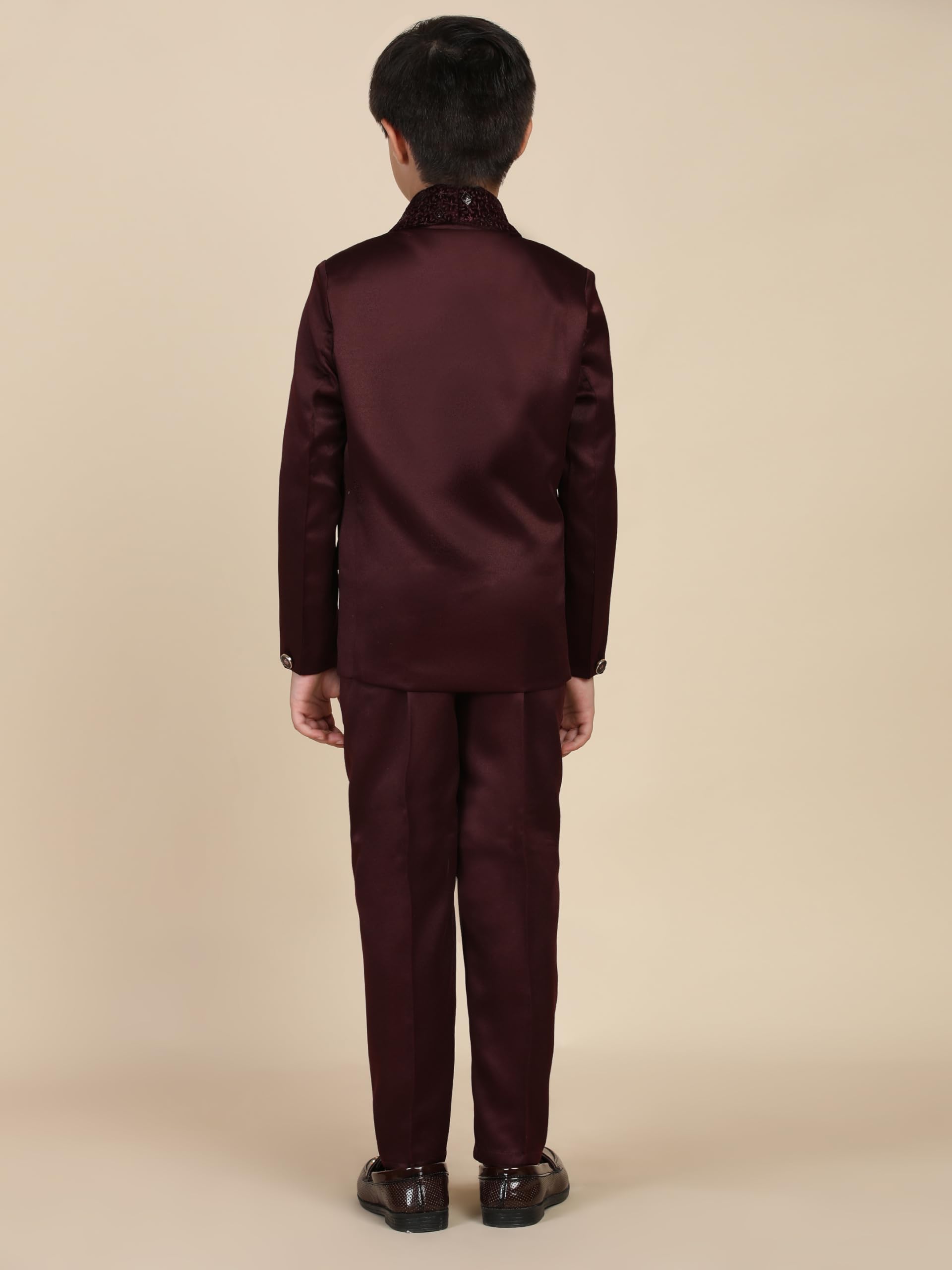 Pro-Ethic Style Developer Cotton 5 Piece Boys Suit Set for Kids Wedding Outfit | Set of Shirt, Regular Fit Pants, Coat, Waistcoat and Tie for Kids, Maroon, 13-14 Years - Image 4 thumbnail