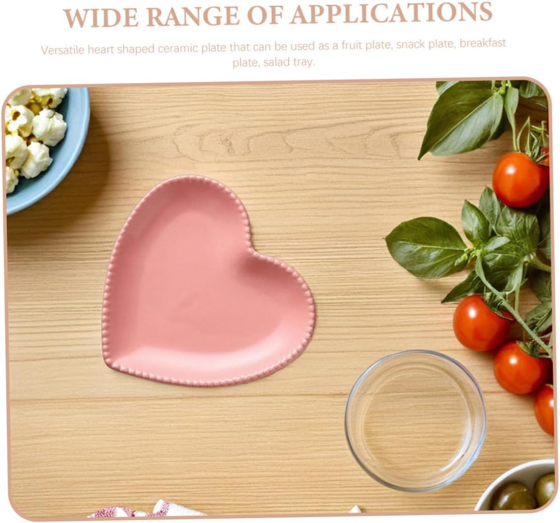 Hemoton Heart Shaped Dessert Salad Plate - 6.9 Inch (17.5cm) Ceramic Dinner Plates, Heart Dishes for Dessert, Appetizer, Microwave & Oven Safe (Pink)