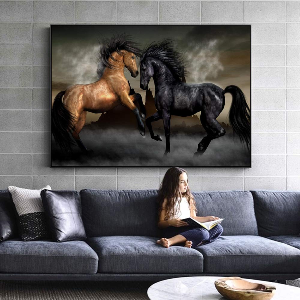 SADHAF Two Horses Face Wall Art Deco Canvas Abstract Animal Canvas Living Room Home Decor A4 60x80cm