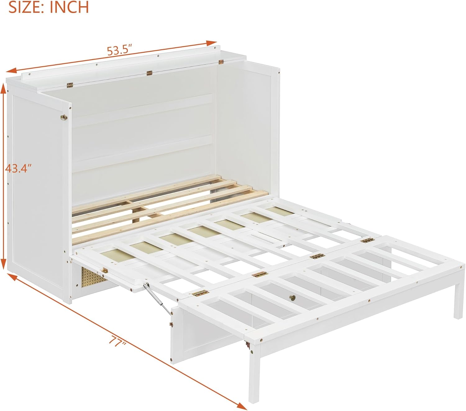 Harper & Bright Designs Foldable Cabinet Bed Full with Storage Drawers, Murphy Chest Bed Full with Durable Slats Support for Guest Bedroom, Office, Space-Saving, White