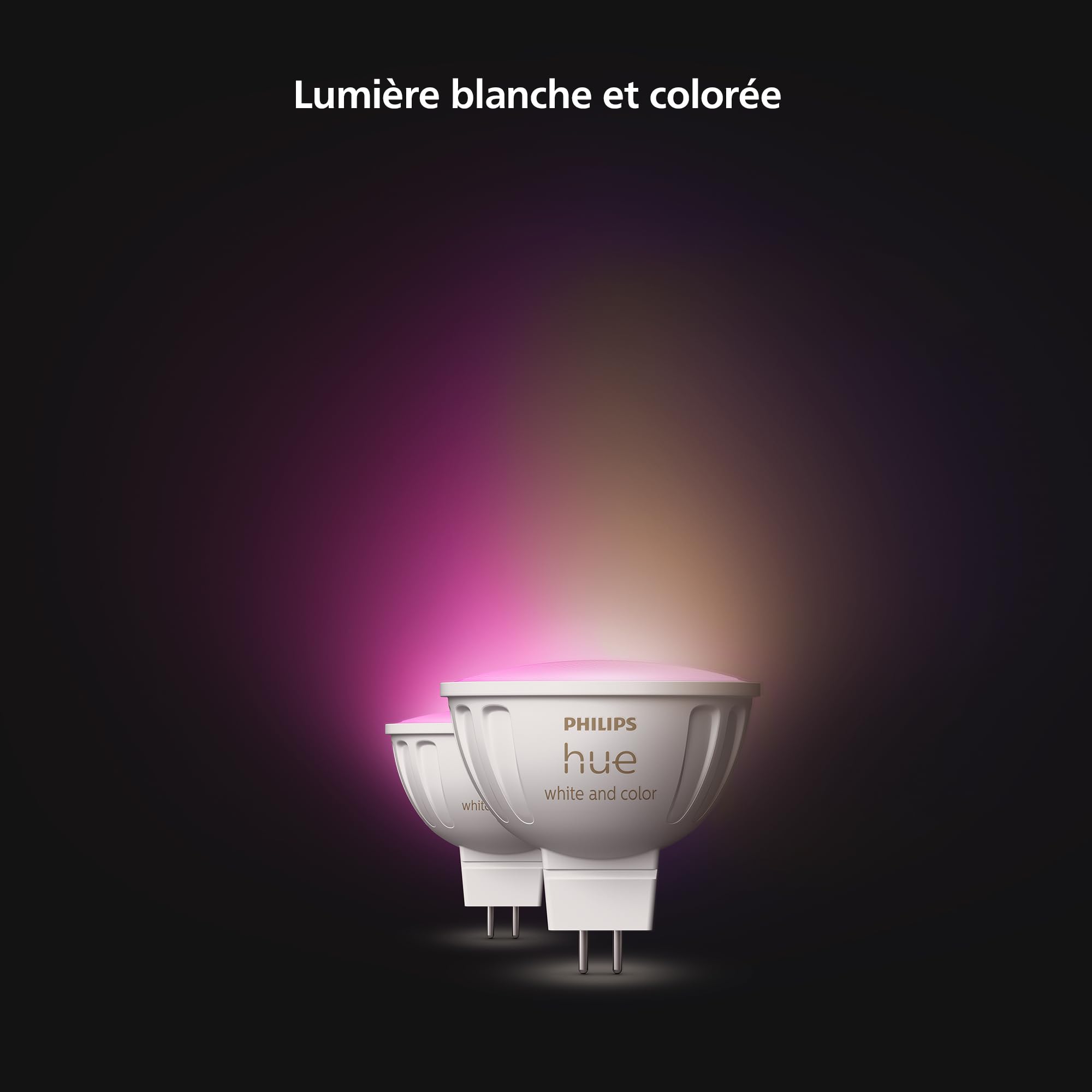 Philips Hue White and Color Ambiance, ampoule connectée MR16, compatible Bluetooth, lot de 2, fonctionne avec Alexa, Google Assistant et Apple Homekit