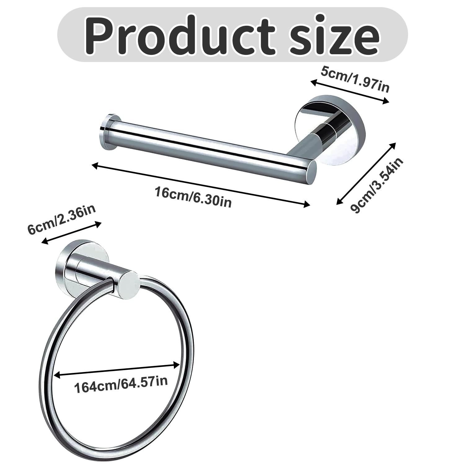 Stainless Steel Toilet Roll & Towel Holder Set, Wall-Mounted Bathroom Organizer, Rustproof - Image 2