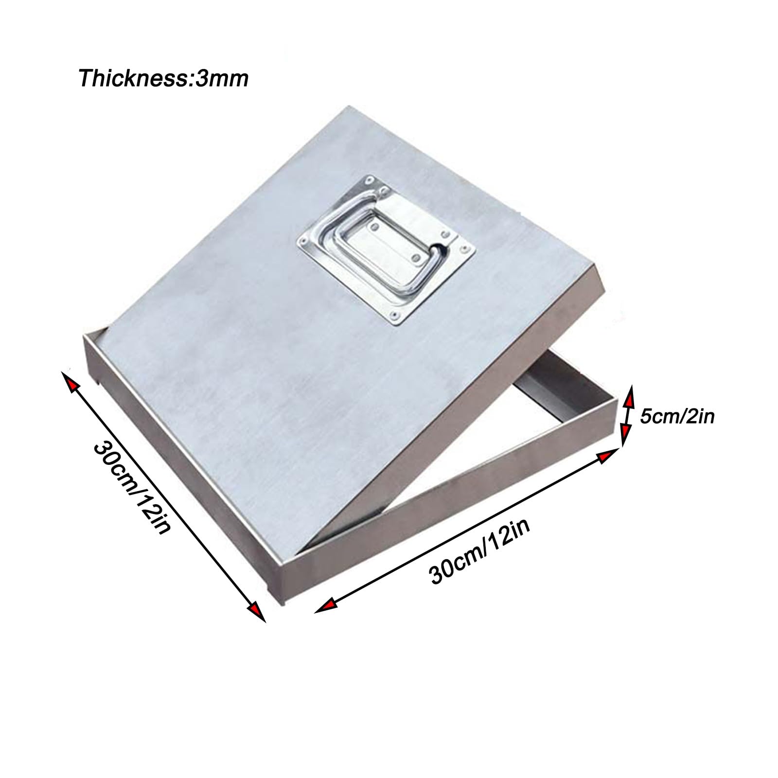 Rejilla de drenaje de acero inoxidable 304 con asas, cubierta de tanque séptico de 30 x 30 x 5 cm para suelo de hormigón, patio, pasarela Ga y Slish D Solut