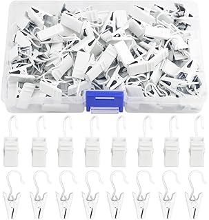 WMYCONGCONG 100 PCS Curtain Clips with Hooks, Small Heavy-Duty Hook Clip String Party Lights Hanger Wire Holder for Curtain Photos Home Decoration Shower Drapery Art Craft Display (White)