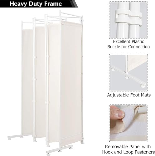 Miniatura 5 de Giantex Divisor de habitación de 6 paneles blanco, pantalla plegable de 6 pies para privacidad con base de soporte de acero, separadores de