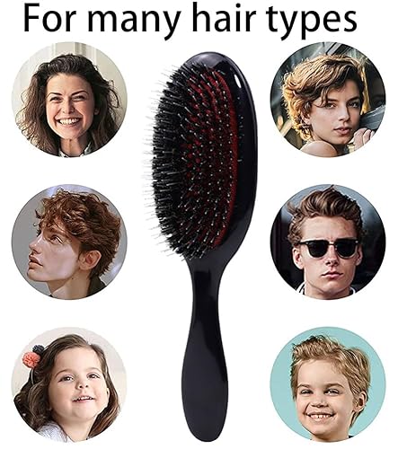 Miniatura 8 de Cepillo de cerdas de jabalí, cepillo desenredante para cabello rizado, fino, ondulado, natural, enredado, cepillo antiencrespamiento para mujeres y