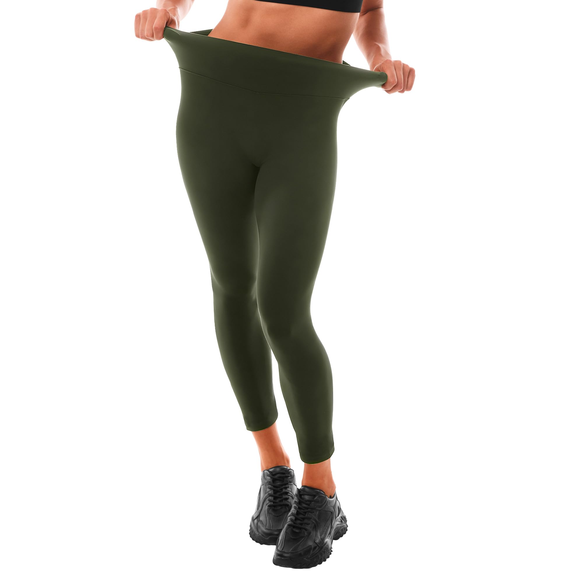 Leafigure Leggings Damen High Waist - Leggins Blickdicht Armeegrün für Sport Gym Yoga XXL