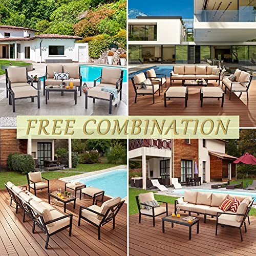 Image of LOKATSE Home Outdoor Club Chair Patio Metal Dining Sofa with Steel Frame for Porch, Deck, Poolside