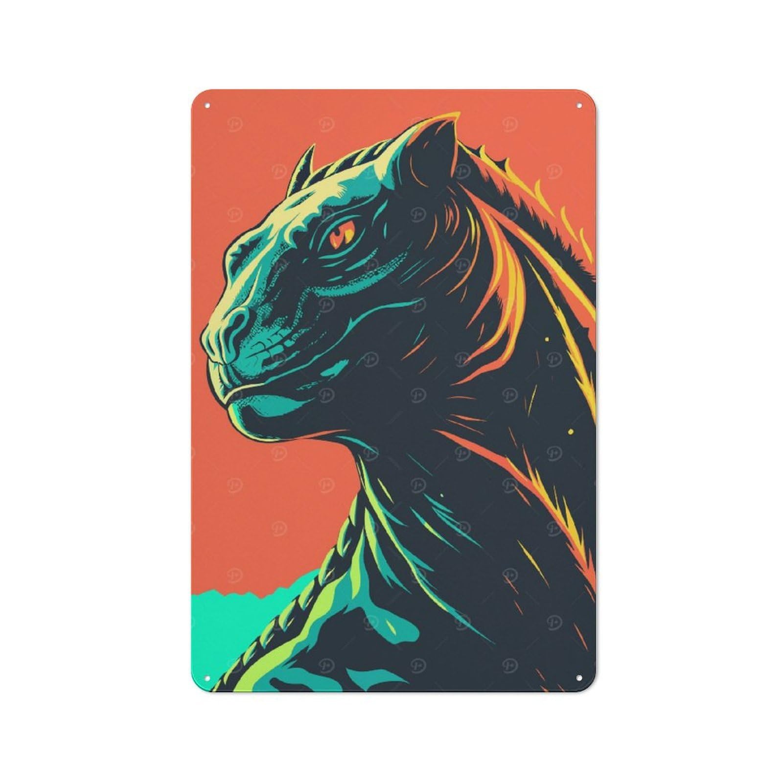Junmoney Stylized Tiger Portrait With Bold Colors Tin Wall Plaque 30X20cm With For Home Office Or Studio, Gift Idea At Christmas For Creative Workspace Decorators