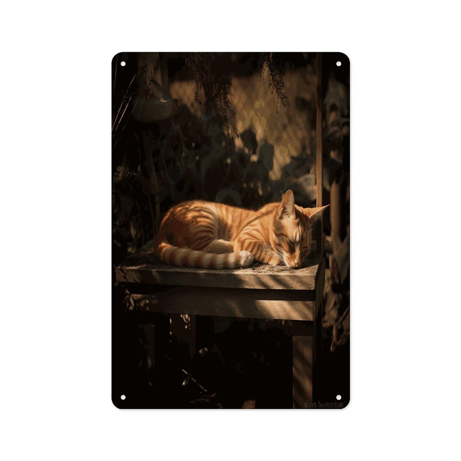 Fekiloot Style Orange Cat Sleeping Wall Decor Metal Signs Tin Signs Poster