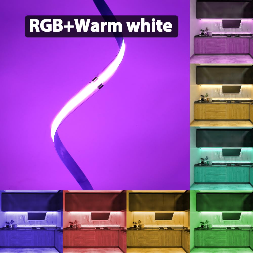 24V COB LED Streifen RGBW Dimmbar, 10M COB LED Stripe RGB+Warmweiß 3000K LED Band Lichterkette 672LEDs/M Hohe Dichte, Flexibel LED Stripe keine Lichtpunkte für Küche,Schlafzimmer, DIY Beleuchtung