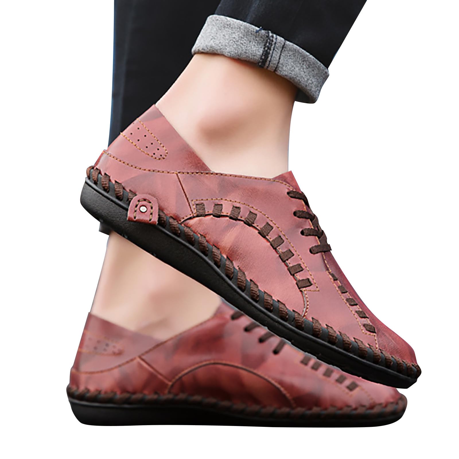 Zapatos de senderismo hechos a mano para hombre, zapatos casuales con cordones, transpirables, cómodos, zapatos de cuero para caminar al aire libre, zapatos de conducción informales, zapatillas de