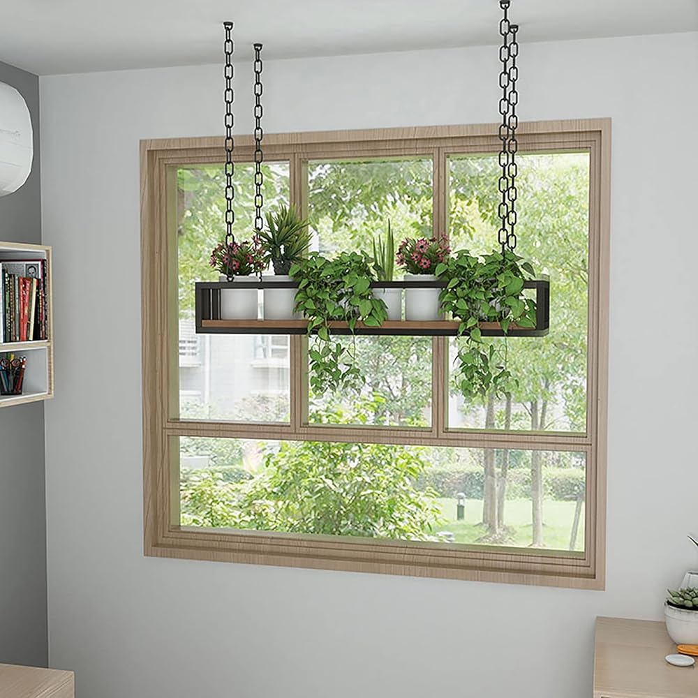 Scaffale da appendere per vasi di fiori, in legno massiccio e ferro, per interni ed esterni, giardino, cucina, balcone e bar, ideale per decorazioni per la casa e negozi di fiori