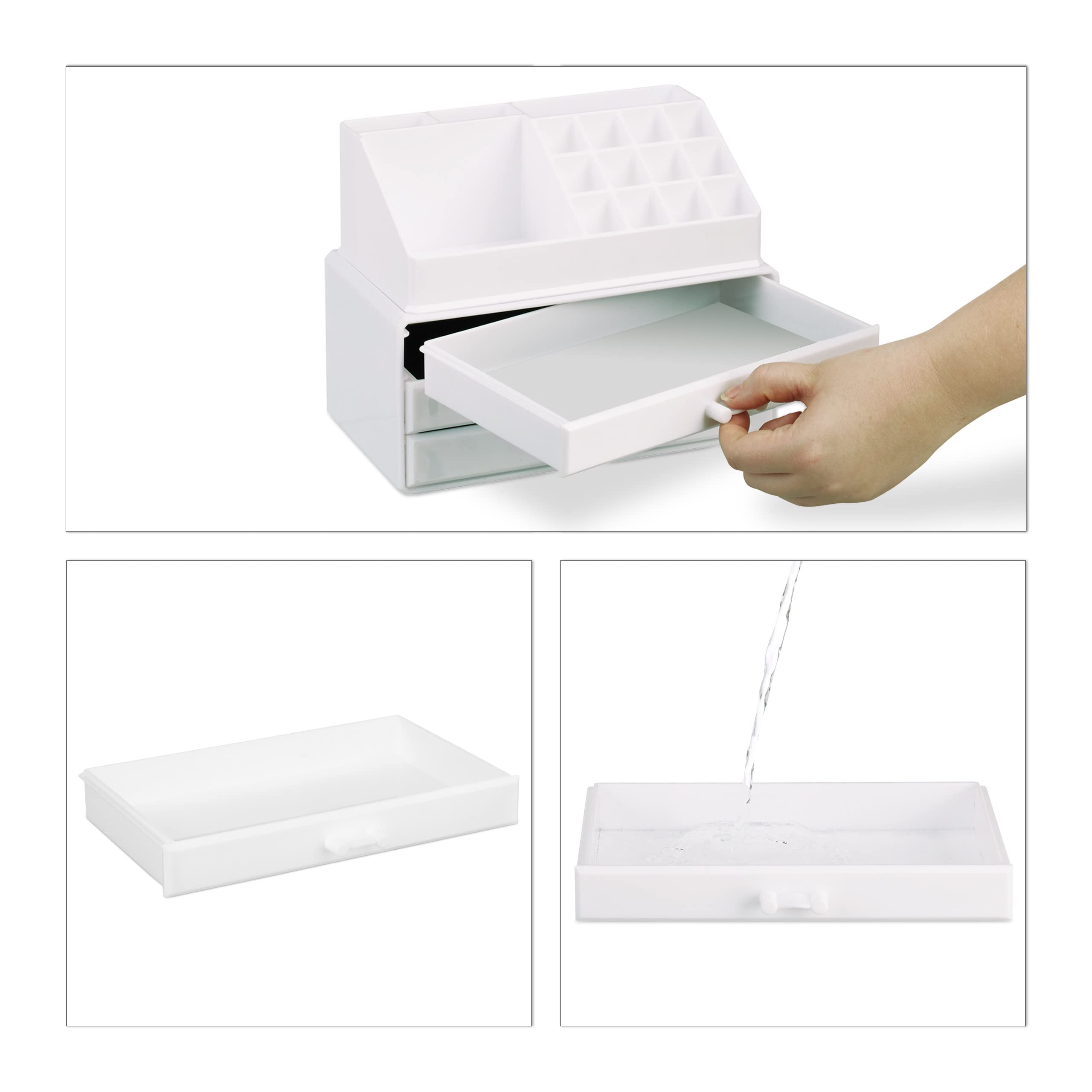 Relaxdays Organizer Make-up, Contenitore con Porta-Rossetti e 4 Cassetti, Acrilico, Beauty Box Salvaspazio, Bianco