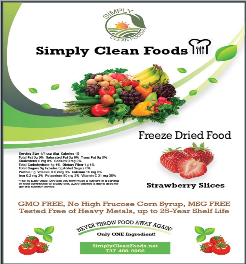 Simply Clean Foods Freeze Dried Strawberry Slices - Non-GMO - Made in USA