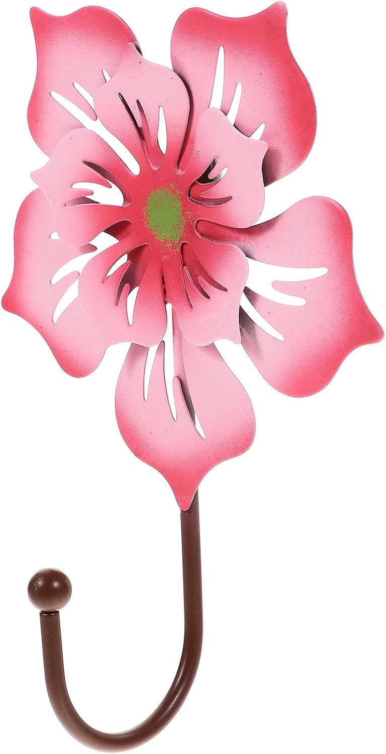 TOYANDONA Metal Flower Wall Hook Coat Hanger Red Iron Art Key Storage Hook for Bathroom Kitchen Entryway Rustic Decorative Household Multifunction