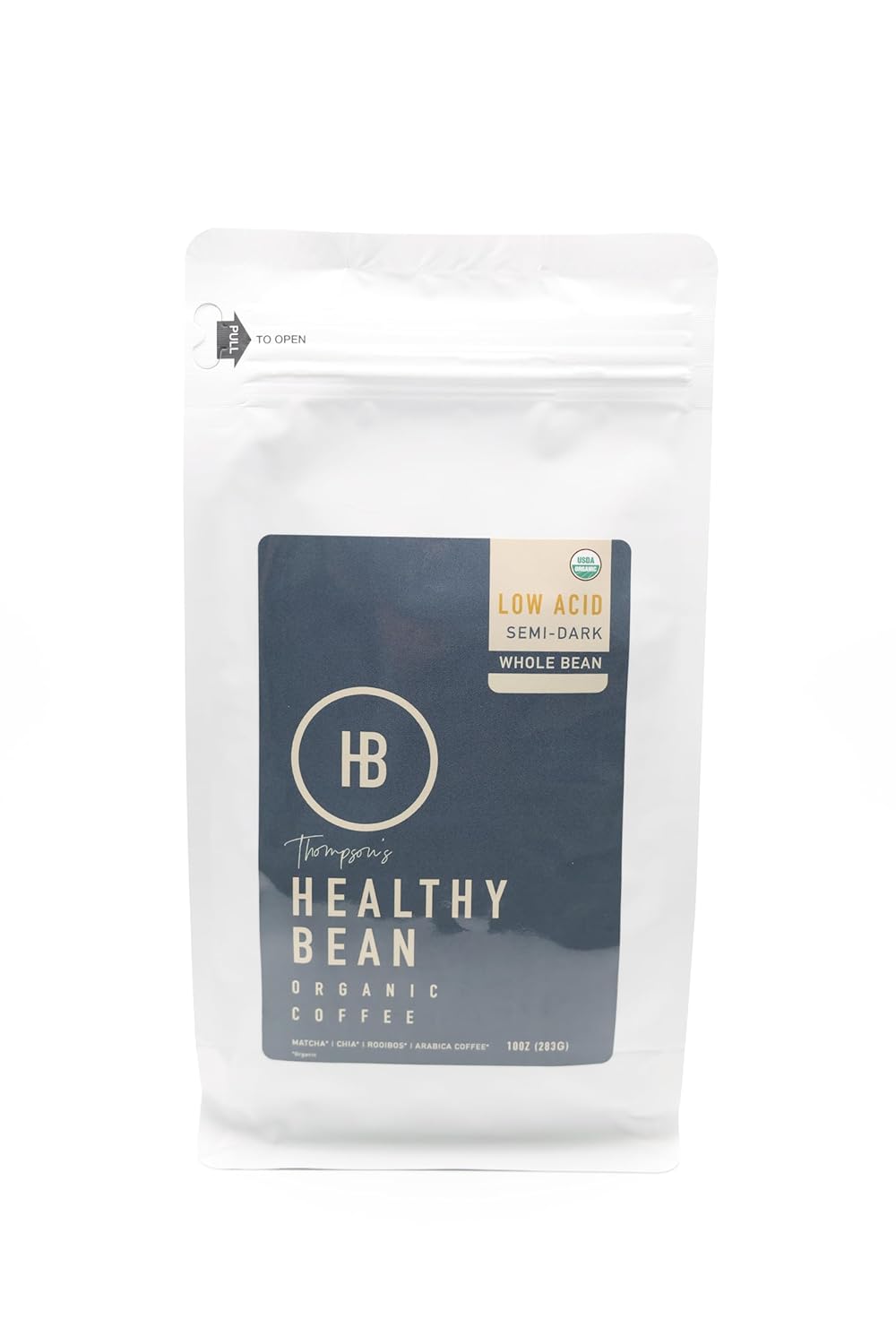Healthy Bean Organic Low Acid Coffee Beans - USDA Organic Mold-Free, Superfood Infused, Clean and Healthy - Low Acid for Sensitive Stomachs - Semi-Dark Roast Coffee Beans, 10oz (1-Pack)