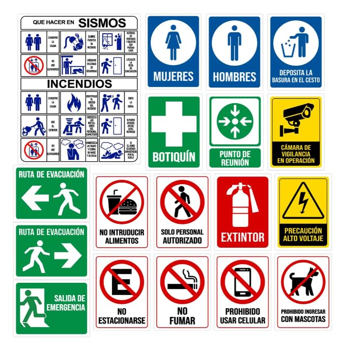 Super Creativa Set de Señalamientos de Seguridad Autoadheribles 18 Piezas Vinil...
