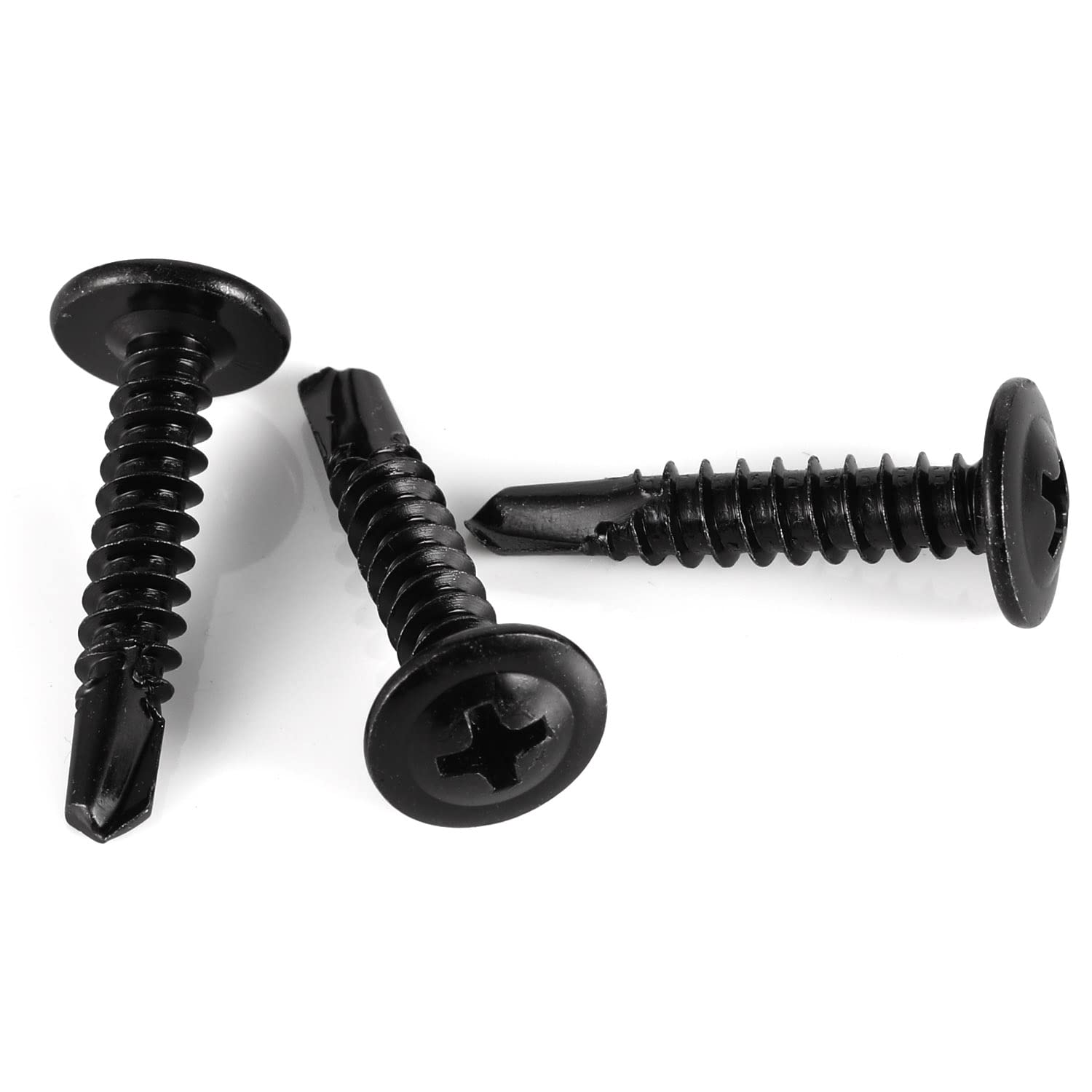 Mellewell #8 x 1 Wafer Head Self Drilling Screws, Self Tapping Screws Sheet Metal Screws, Black Finish Stainless Steel, Pack of 100