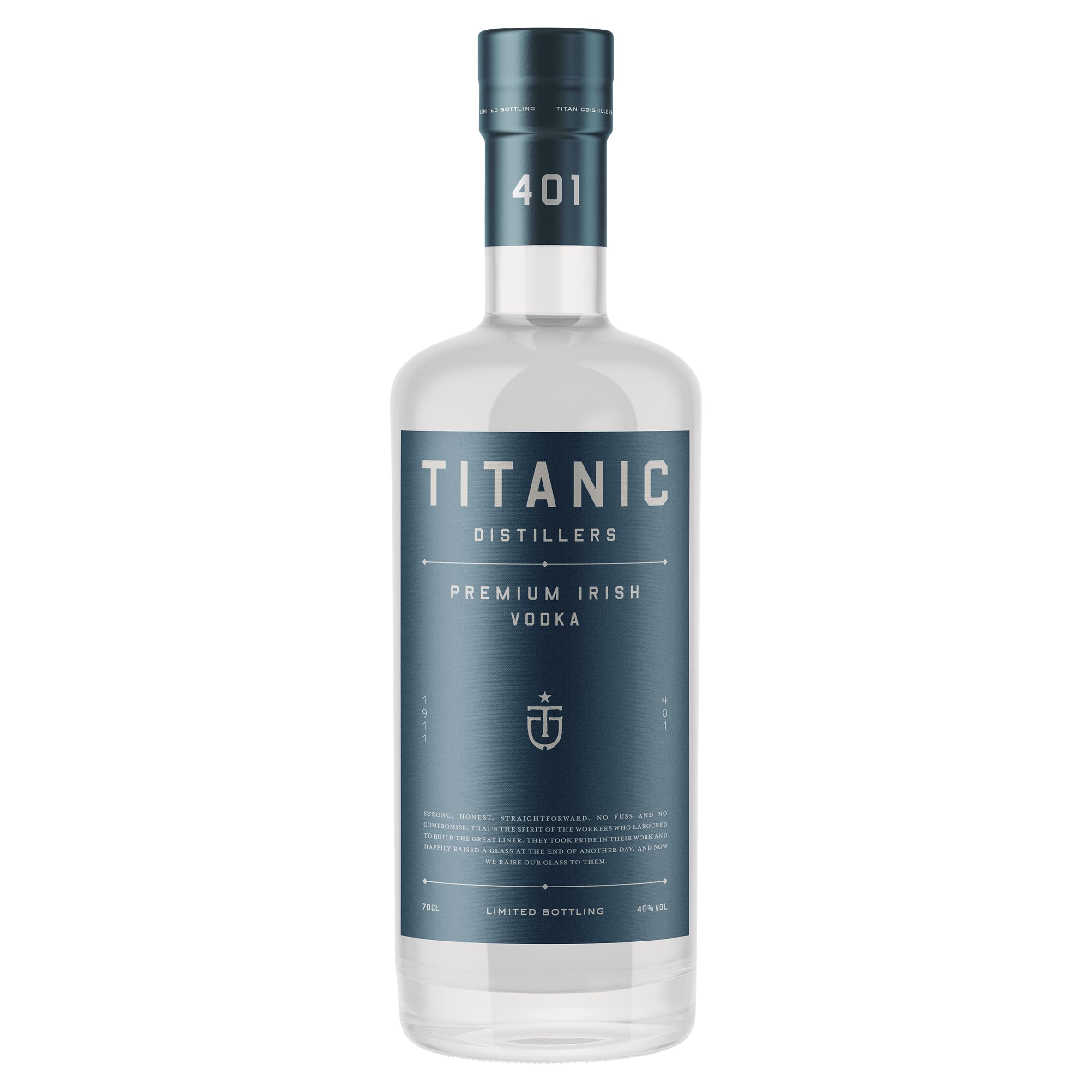 Titanic Distillers Premium Irish Vodka, 700Ml, 43% Alkoholgehalt, Glasflasche