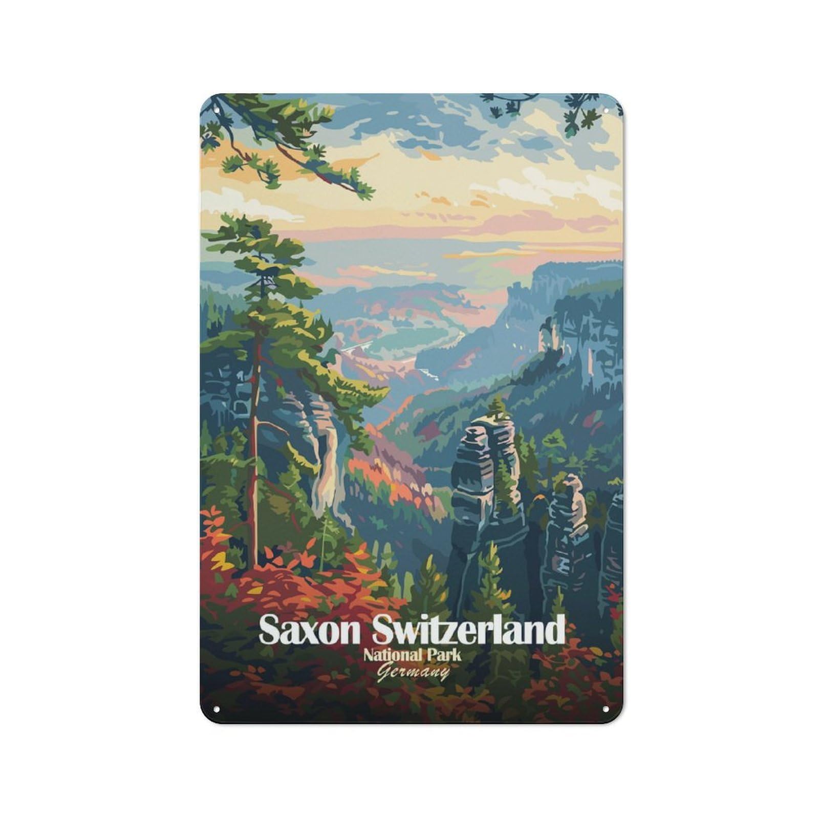 Junmoney Style-20 Simple Retro Saxon Switzerland National Park Metal Desk Wall Sign 30X20cm, Studio Wall Plaque For Workspace, Cafe, Shop Or Desk Area