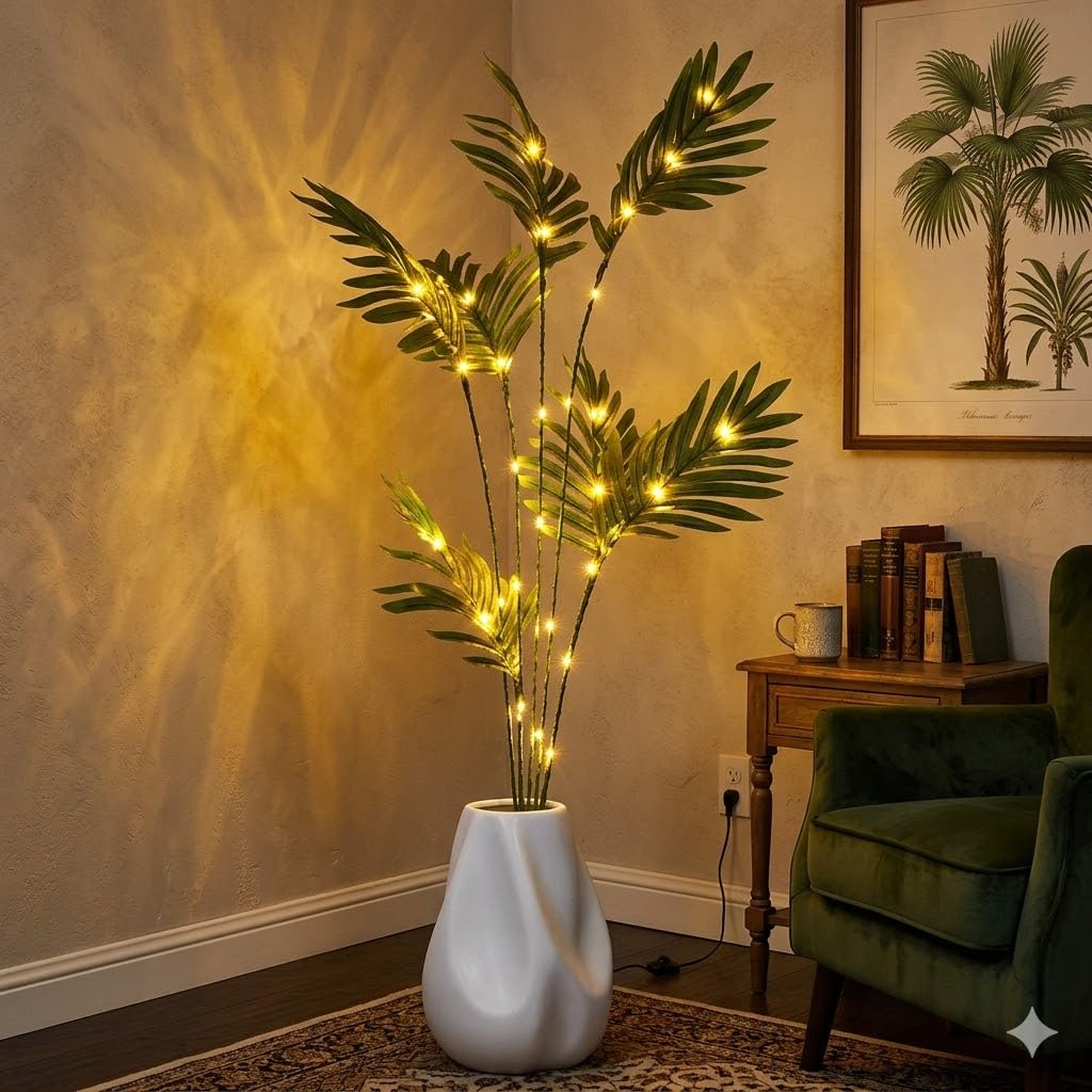 Bloomingtons Direct LED Palm Tree Twig Light Warm White Decorative Willow Branches, Mains Powered Lights, Home & Indoor Christmas Light Up Decorations, Cozy Festive Décor with 60 LED Lights