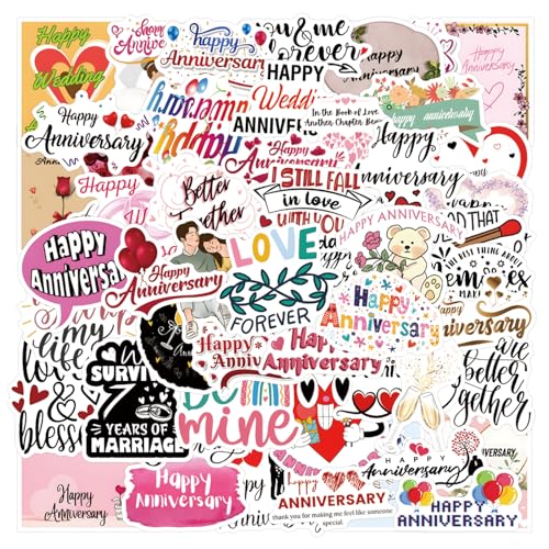 Anniversary Stickers 50Pcs Special Days Romantic Moments for Teens Kids Teachers Employees Water Bottle Stickers for Laptop Vision Board Hydroflasks Journaling Scrapbook Party(Colourful-i3)