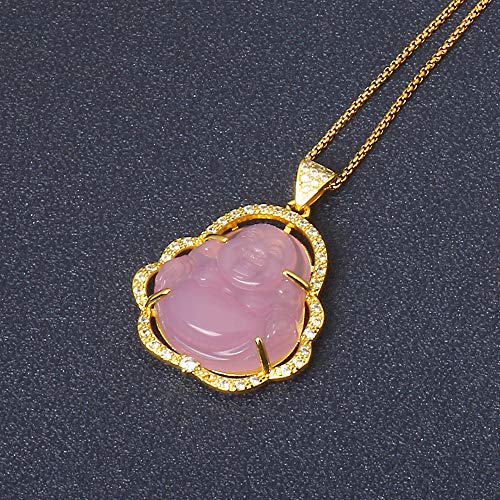 Image of ASGIFT Laughing Buddha Necklace Cubic Zirconia Green Jade Buddha Pendant with 18K Gold Plated Chain Lucky Buddha Necklace Jewelry Gift