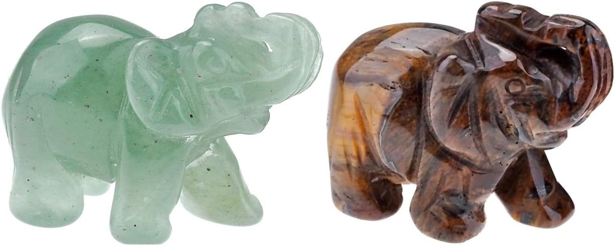JOVIVI 2pc Natural Carved Healing Gemstones Crystal Elephant Figurine Statues 1.5'' Home Room Decor Desk Decoration Christmas Ornametns, with Gift Box
