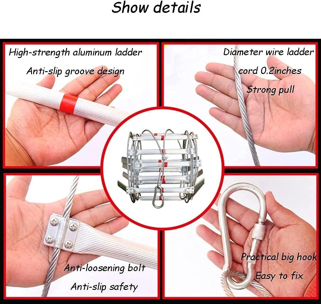 Rope Ladder,Aluminum Emergency Escape Ladder, Fire Escape Ladder for 2-10 Story/White/12M/39.4Ft