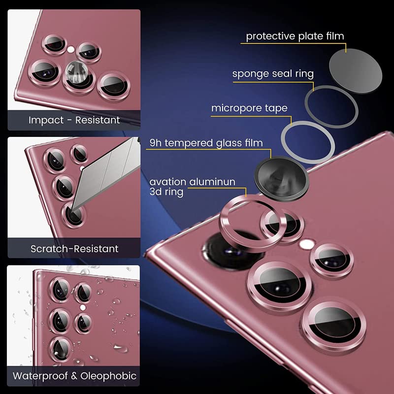 Image of Lens Care For Samsung Galaxy S23 Ultra Camera Lens Protector /9H Alloy Metalic Ring Film Tempered Glass Camera Cover Screen Guard For Samsung Galaxy s23 Ultra 5g (5 Pack, Black Diamond)