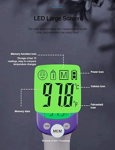 Miniatura 6 de HUHETA Termómetro de frente sin contacto para adultos y niños, termómetro infrarrojo digital, termómetro para bebé sin contacto, función de lectura