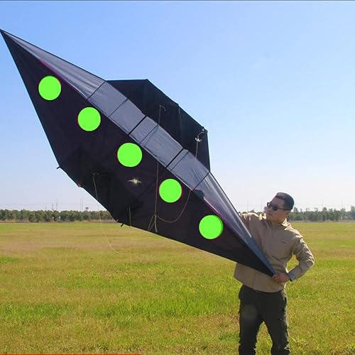 Cometa OVNI enorme de 10 pies para deportes al aire libre, marco de carbono de tela de nailon fácil de volar (verde), XXL