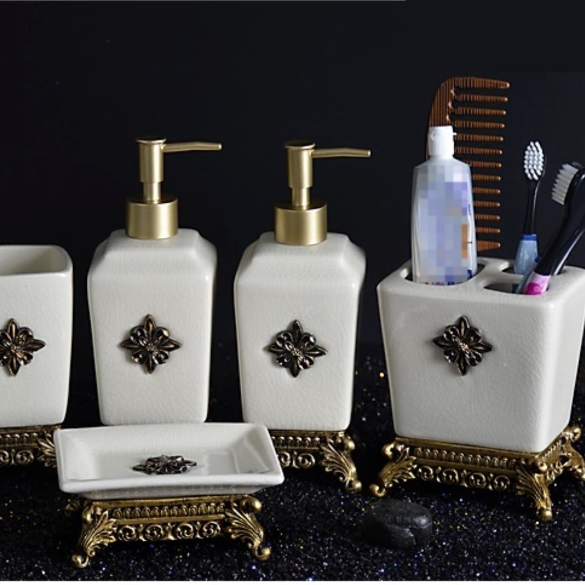 Dispenser Sapone Ricaricabile Distributore di Sapone per lozione, distributore in Ceramica, flacone Liquido Decorato con Motivo Floreale Base Dosatore Liquido