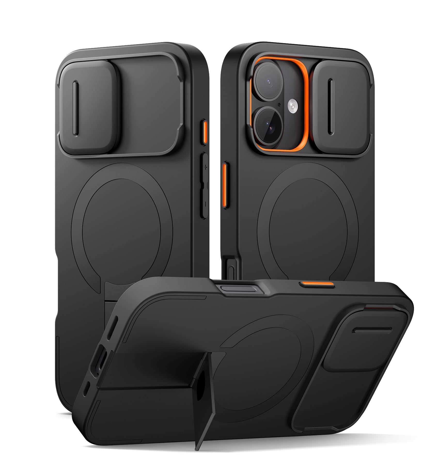 SURITCH for iPhone 16 Case with Magnetic Camera Slide Cover and Adjustable Kickstand, Compatible with MagSafe, Shockproof Bumper Case Slim Protective