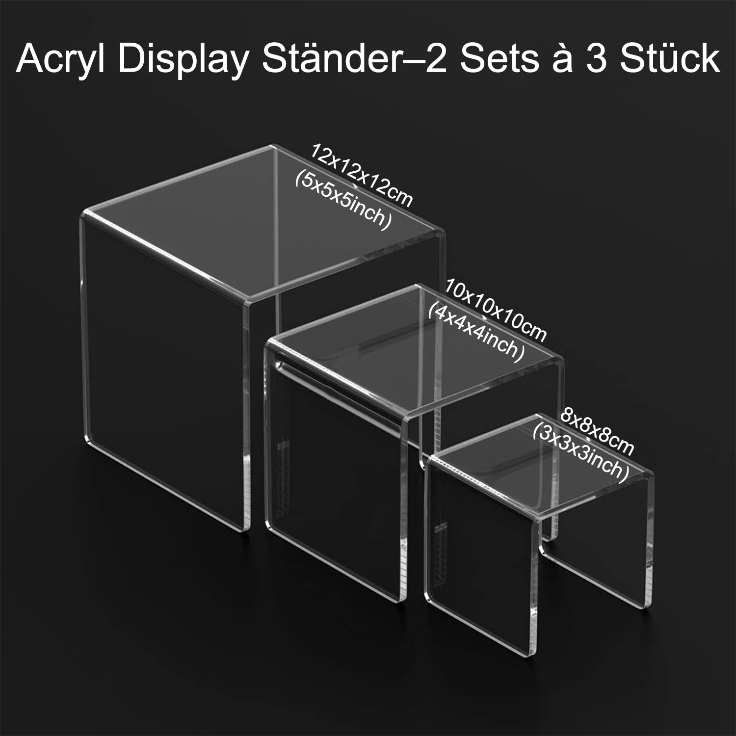 Rarapop 6 Stück transparente Acryl-Displayständer - Vielseitige Halter für Cupcakes, Figuren & Sammlerstücke - stabile Produktständer für Schmuck, Parfüm und Dekoration (SetB)