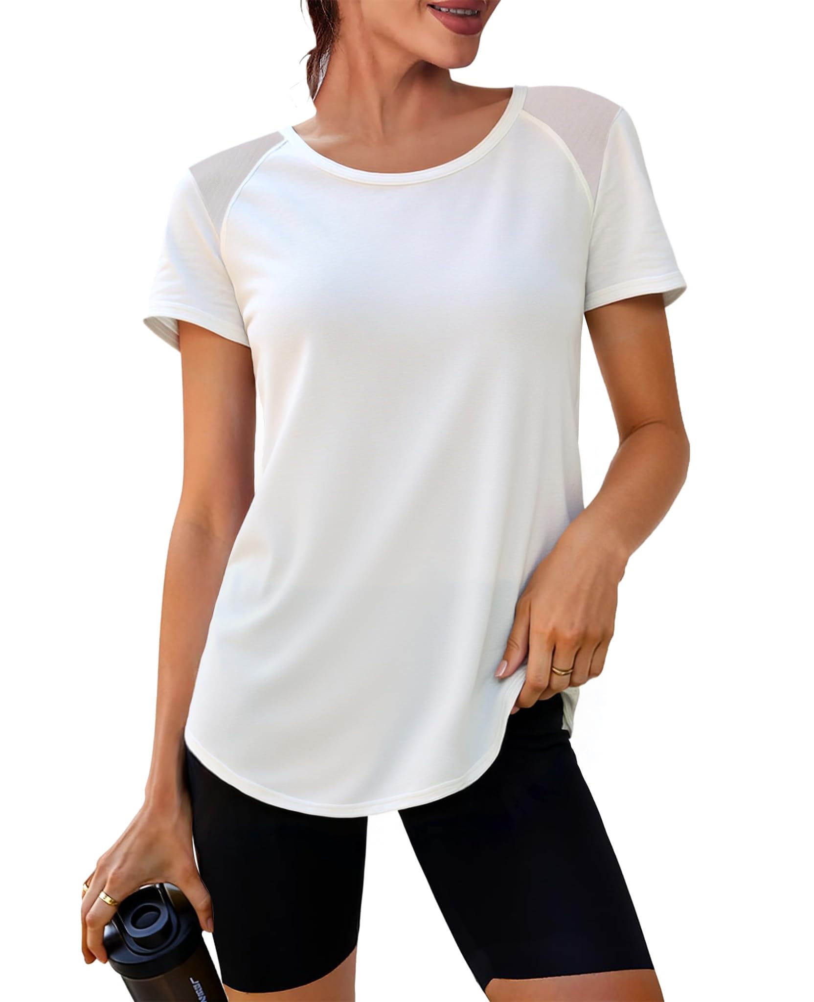 Crewhpo Sportshirt Damen Kurzarm Funktionsshirt Back Mesh Sportshirt UV-Schutz Leicht Laufshirt Fitness Locker Sport Oberteile UPF 50+ Atmungsaktiv Sport Tshirt Für Yoga Tennis S-XXL