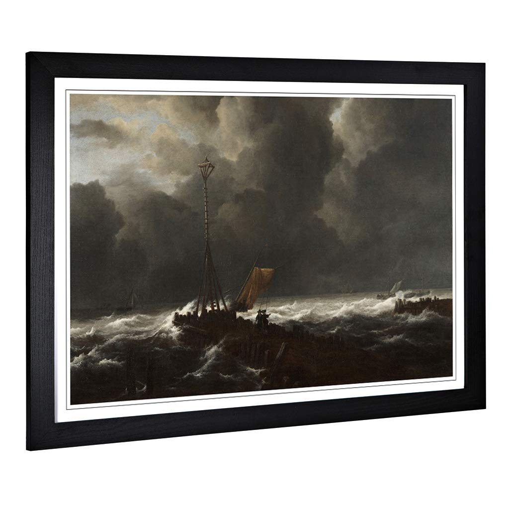 Big Box Art Framed Print of Jacob Ruisdael Rough Sea at a Jetty Design | Wall Art Picture | Home Decor for Kitchen, Living Room, Bedroom, Hallway, Black, A2 / 24.5x18 Inch / 62x45cm