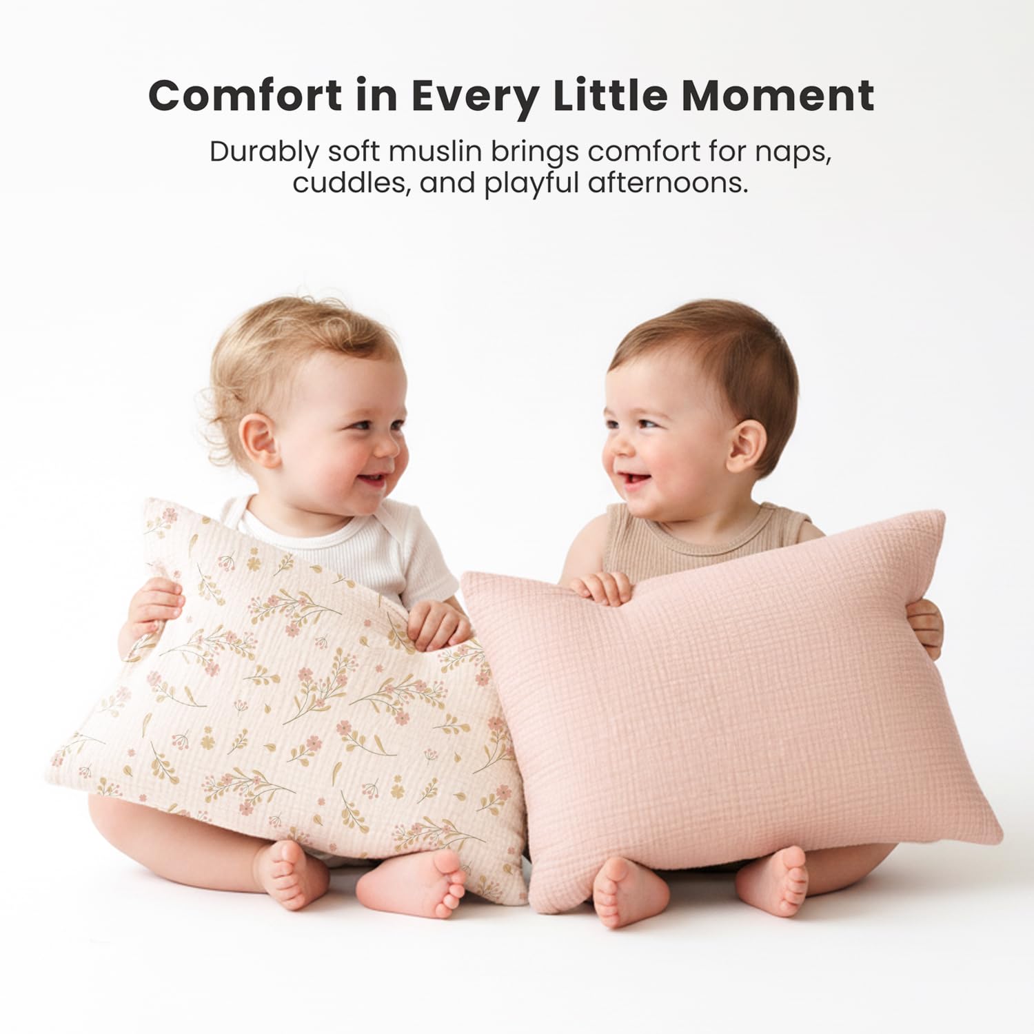 Lot de 2 taies d'oreiller en Mousseline 100% Coton pour Tout-Petit, Douces et Confortables pour Oreiller de Voyage de 33 x 45 cm, Rose et Fleuri