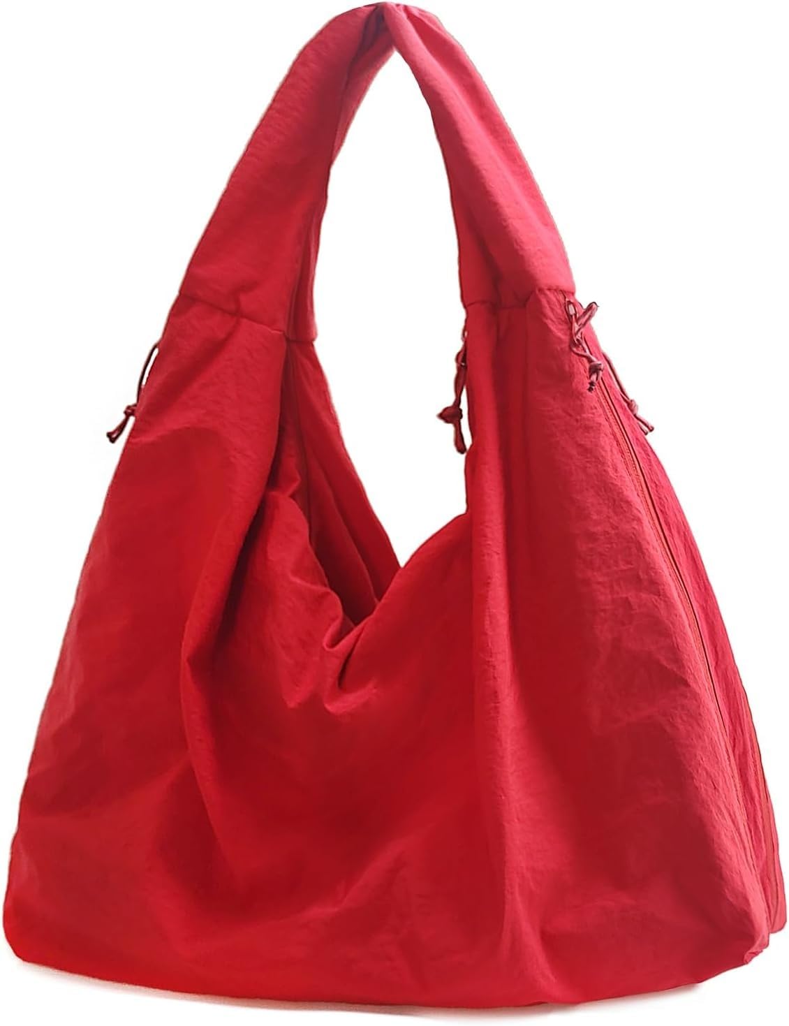 ALANTOP Large Nylon Hobo Shoulder Bag for Women, Lightweight Crescent Tote with Zipper Closure, Water-Resistant Casual Handbag for Travel, Shopping, and Daily Use (Red)