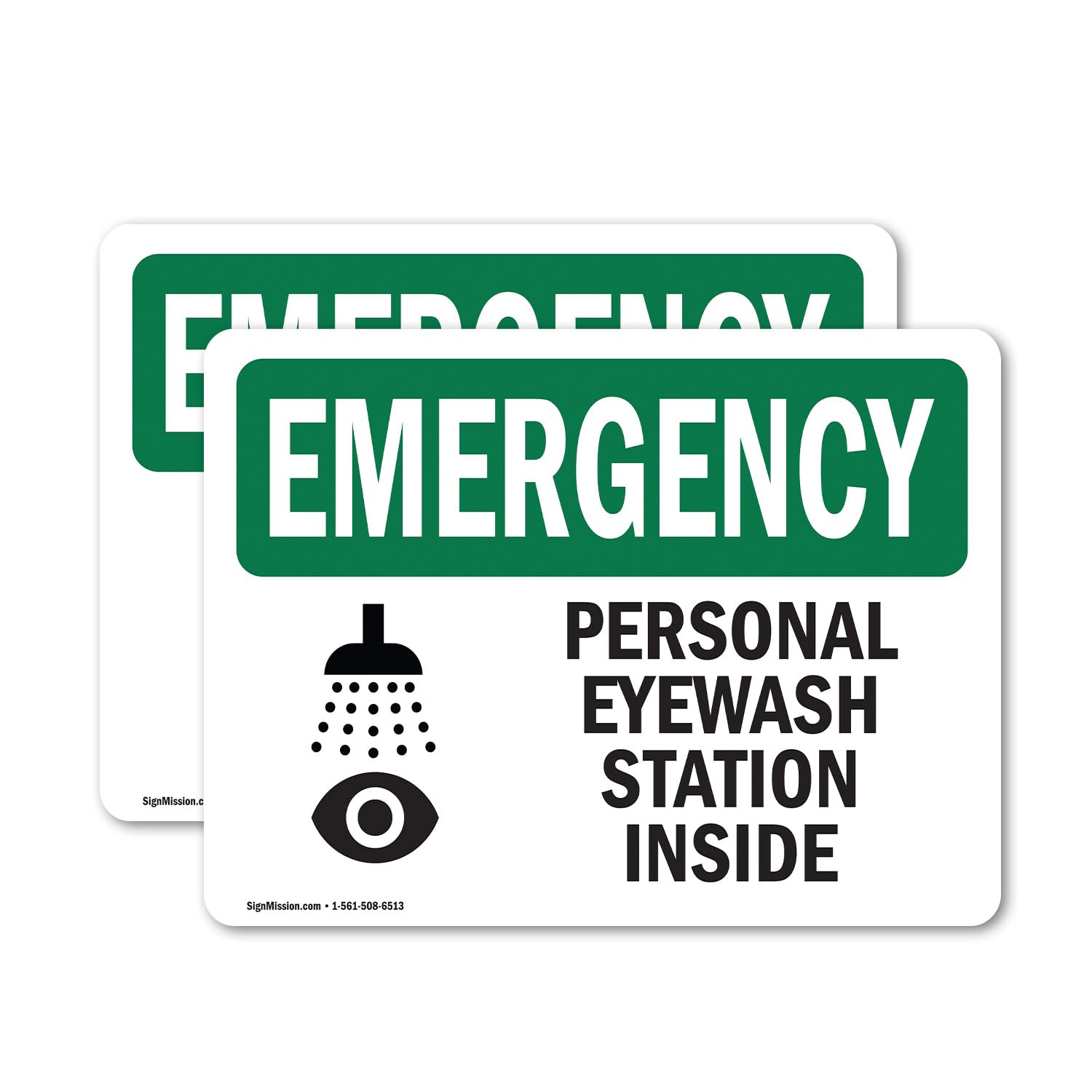 (2 Pack) Personal Eyewash Station Inside With Symbol OSHA Emergency Sign 5 Inch X 3.5 Inch Vinyl Label Decal Sticker Weather Resistant, UV Protected for Workplace, Construction Site, Made in the USA