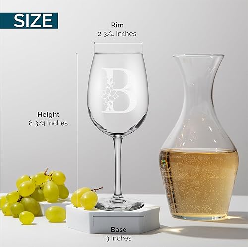 Miniatura 3 de shop4ever Copas de vino con tallo inicial grabadas con monograma floral de 16 onzas. Bebidas personalizadas regalo para mujeres en cumpleaños,