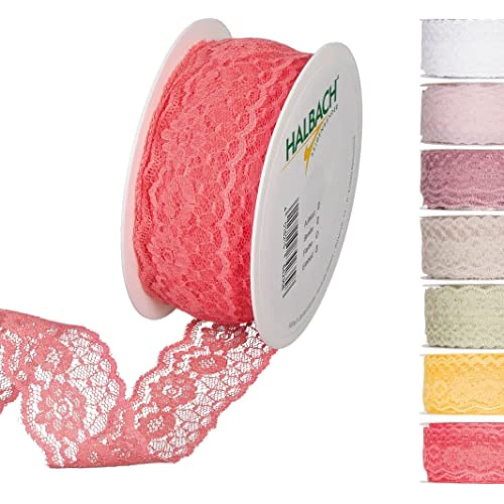 Ruban en Dentelle Corail 37 mm - 15 m pour Mariage et Décoration