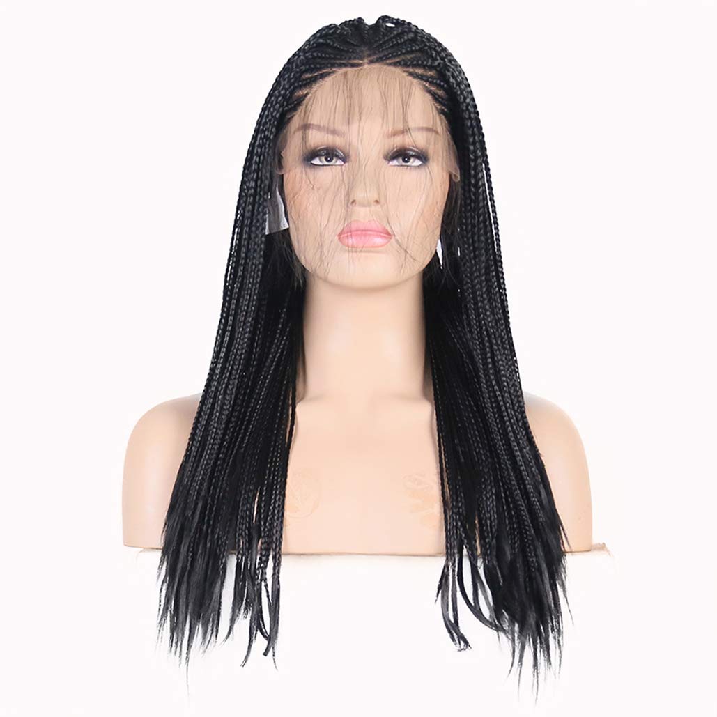 Perruque Micro Box tressée synthétique noire crochet 13x4 Lace Front