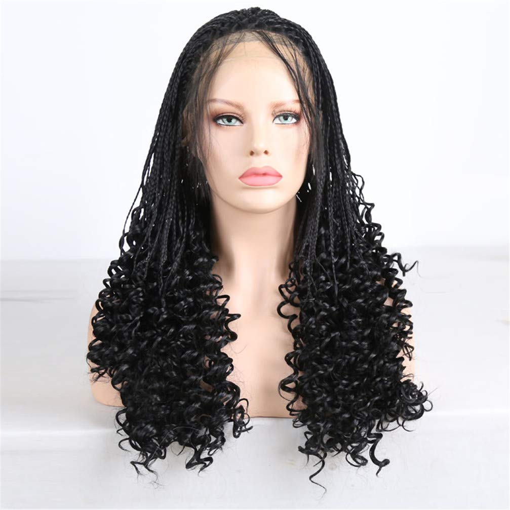 Perruque synthétique avant de lacet à tresses box braids noires longues pour femme