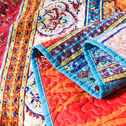 Qucover Single Bedspread Quilted Lightweight Soft Bohemian Quilted Throw Blanket 150 x 200 cm, Vibrant Red Blue Boho Throw - Cosy Home Interiors Qucover Single Bedspread Quilted Lightweight Soft Bohemian Quilted Throw Blanket 150 x 200 cm, Vibrant Red Blue Boho Throw - Image 4