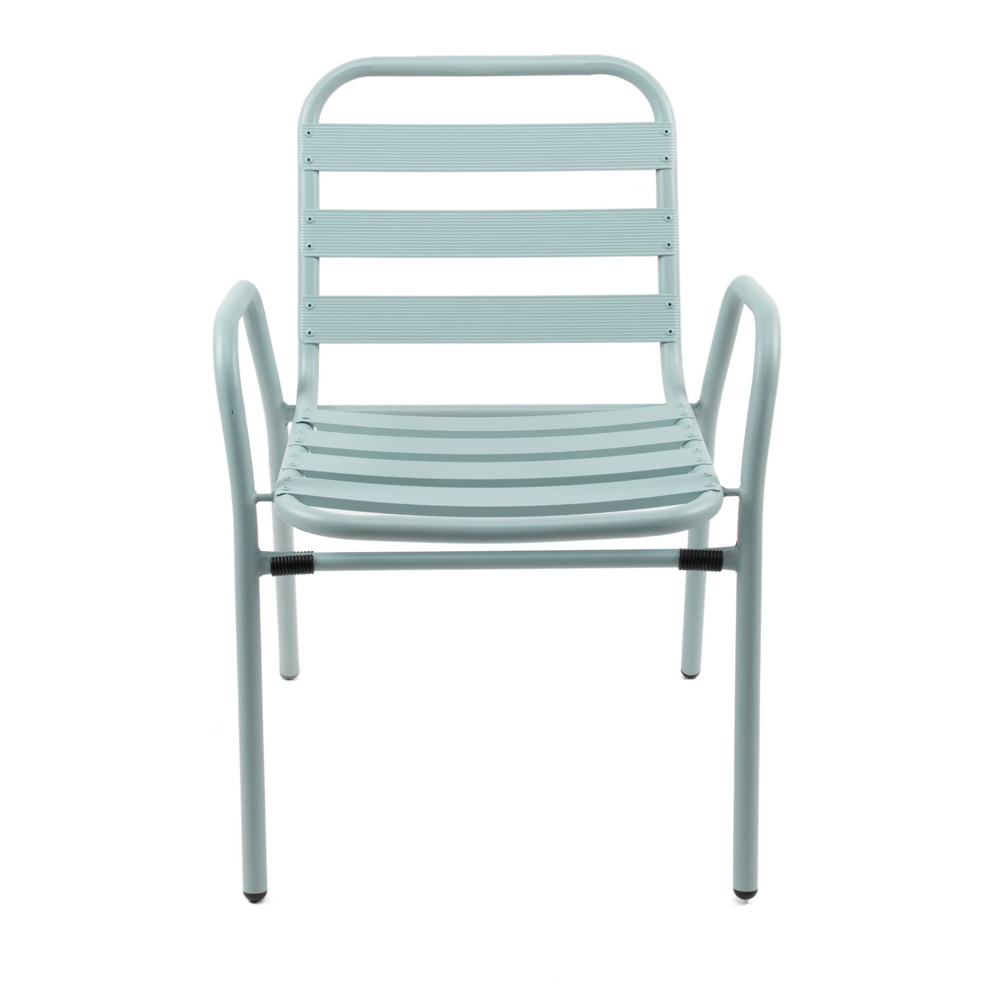 THE SECRET HOME - Silla de Aluminio con Reposabrazos para Jardín - Alto 76 cm x Largo 56 cm x Ancho 48 cm - Color Verde Claro - Asiento Apilable de Exterior para Balcón, Terraza y Jardín