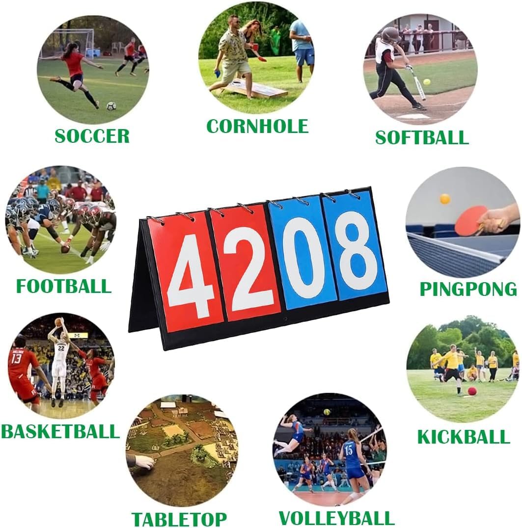 Tabellone Segnapunti,Segnapunti Sportivo Multifunzionale a 4 Cifre,0-99 Cifre Portatili Flip Sport Scoreboard,Tabellone Segnapunti Flip per Basket,Calcio,Calcio e Tennis
