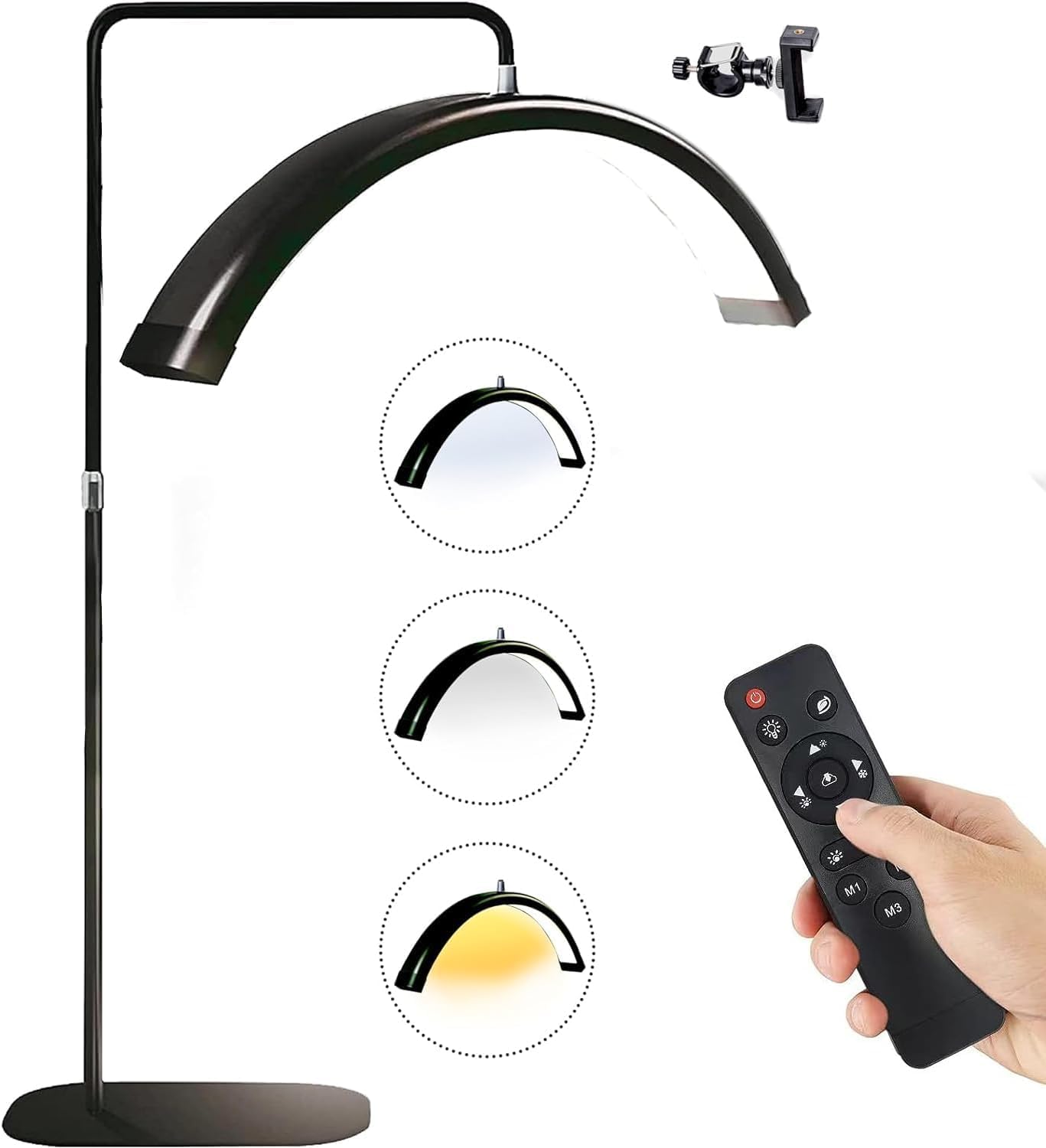 Lash Light Lamp Dimmable 3000-6000K 40W LED Lighting Kit for Eyelash Extension Eyebrow Makeup Artist Salon Floor Light with Phone Holder and Base Stand, Black,Energy Saving and Durable